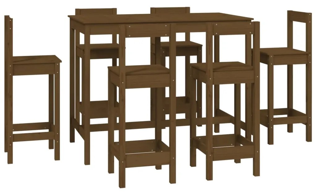 Set mobilier de bar, 7 piese, maro miere, lemn masiv de pin