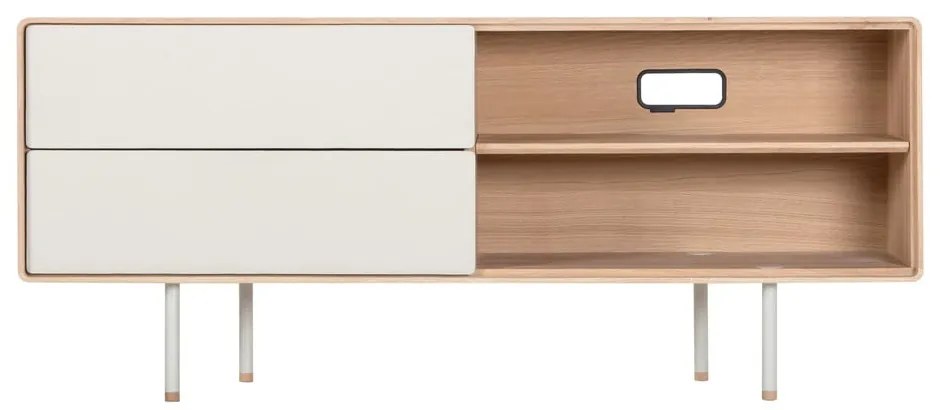 Comodă TV albă/în culoare naturală din lemn de stejar 150x64 cm Fina – Gazzda