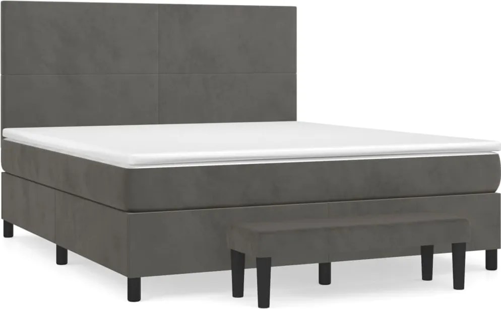 vidaXL Pat box spring cu saltea, gri închis, 180x200 cm, catifea