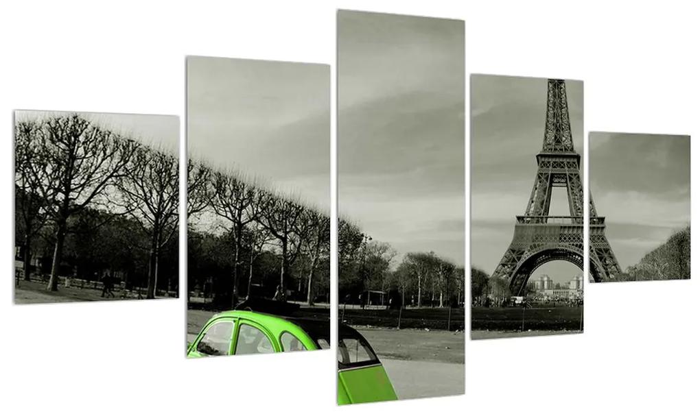 Tablou cu turnul Eiffel și mașina verde (125x70 cm), în 40 de alte dimensiuni noi