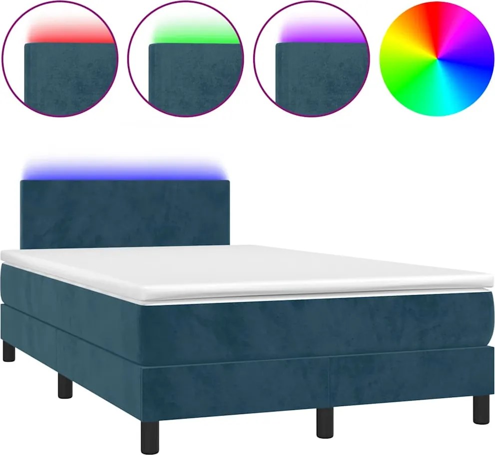 vidaXL Pat box spring cu saltea/LED albastru închis 120x190cm catifea