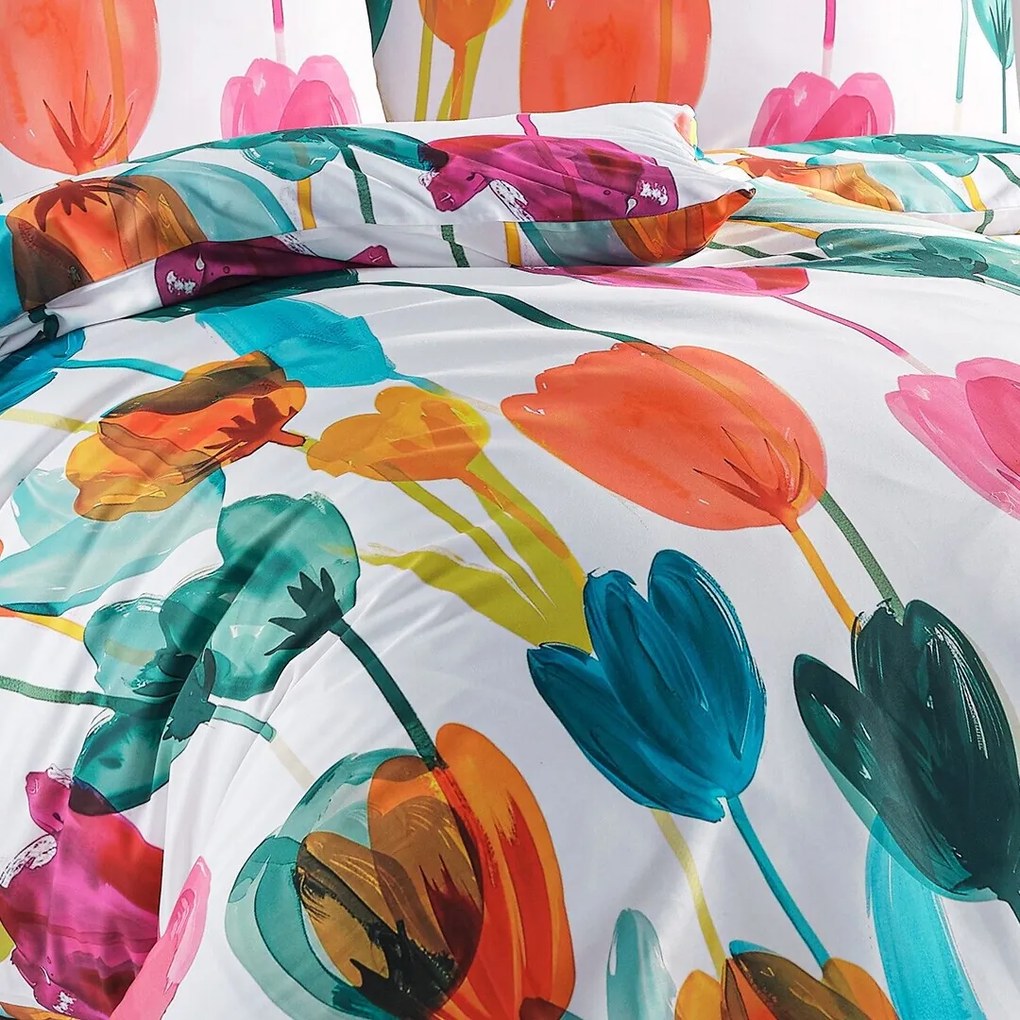 BedTex Lenjerie de pat din satin Tulipi, 135 x 200 cm, 80 x 80 cm, 135 x 200 cm, 80 x 80 cm