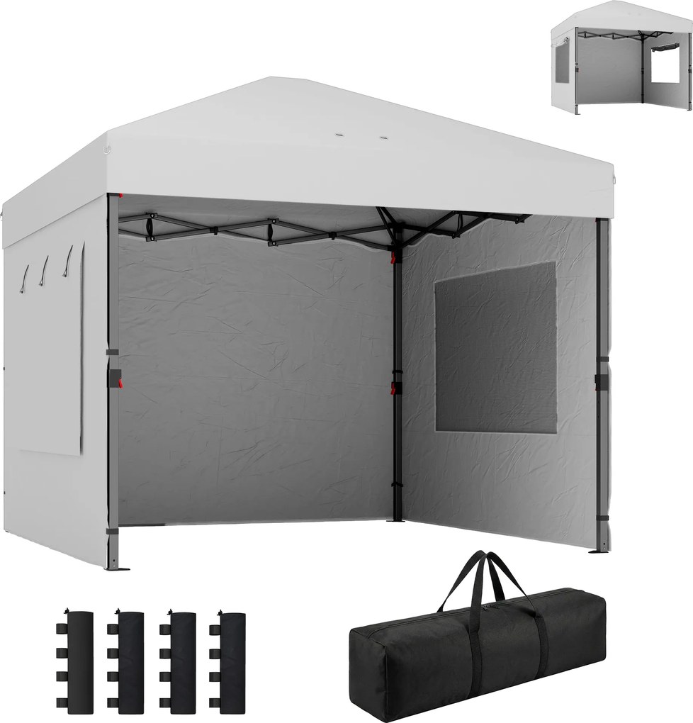 Outsunny Cort Pliabil Pop-up 3x3 m cu 3 Pereți 2 Ferestre Înălțime Reglabilă UPF50+ Husă Transport și Sacii de Nisip Alb | Aosom Romania