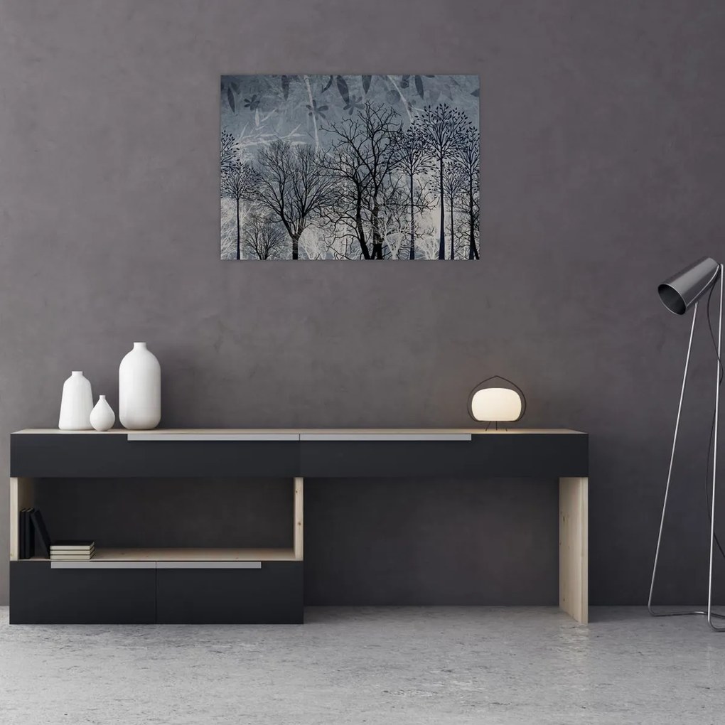 Tablou - Siluetă copac și frunze (70x50 cm)