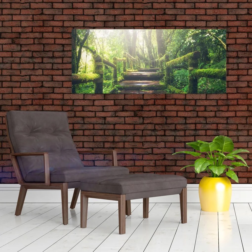 Tablou - trepte din lemn în pădure (120x50 cm)