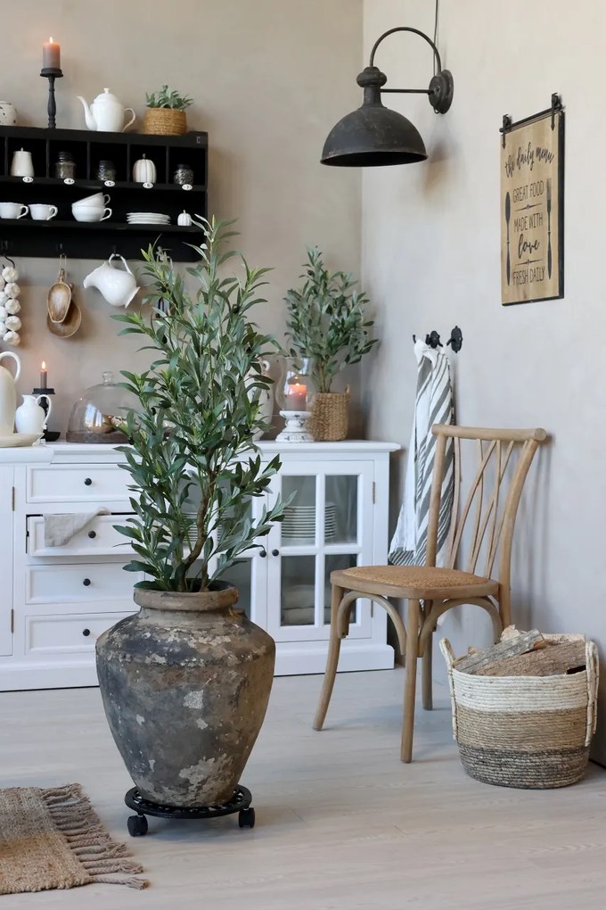 Scaun dining bej din lemn de cauciuc, rattan si rachita, cu aspect vintage, French