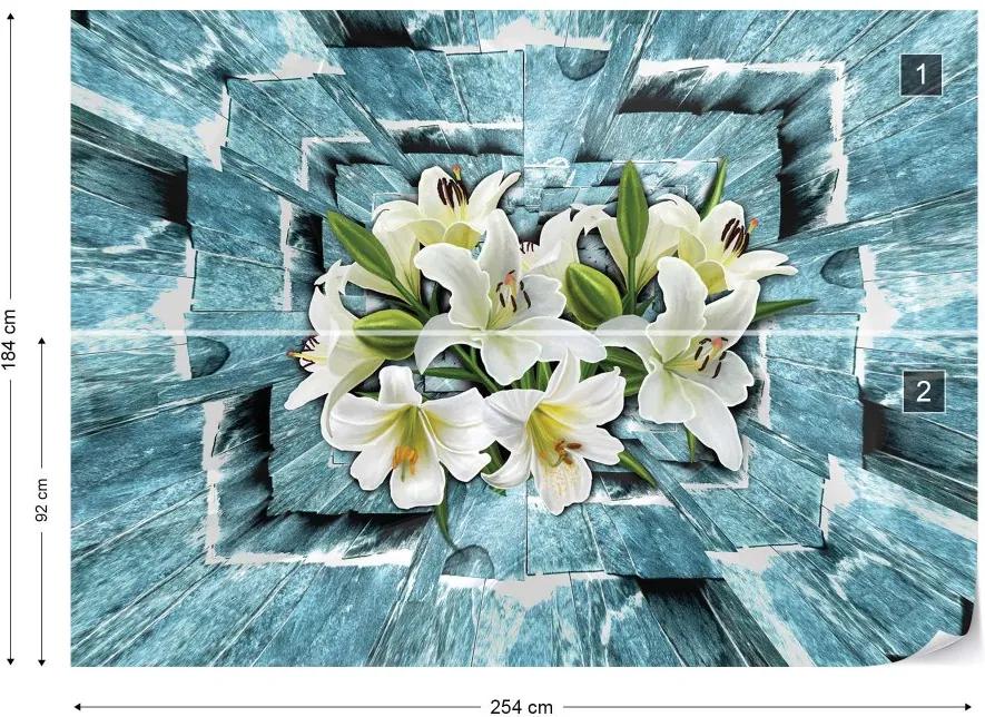 Fototapet GLIX - 3D Tunnel And Flowers Blue + adeziv GRATUIT Tapet nețesute - 254x184 cm