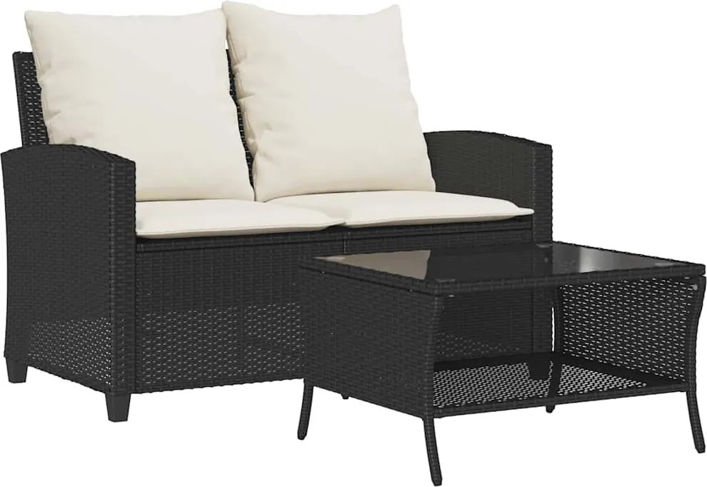 vidaXL Canapea de grădină cu 2 locuri perne și masă polirattan negru