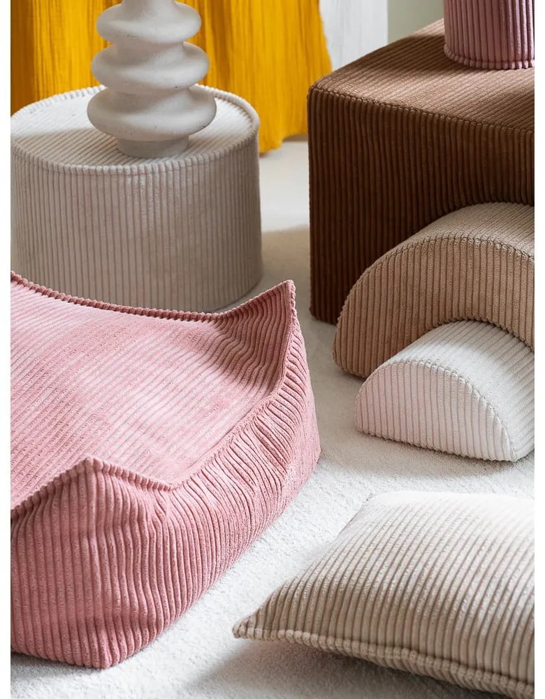 Fotoliu puf pentru copii roz cu tapițerie din catifea reiată Square – Wigiwama