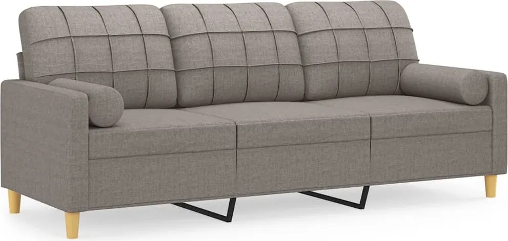 vidaXL Canapea cu 3 locuri cu pernuțe, gri taupe, 180 cm, textil