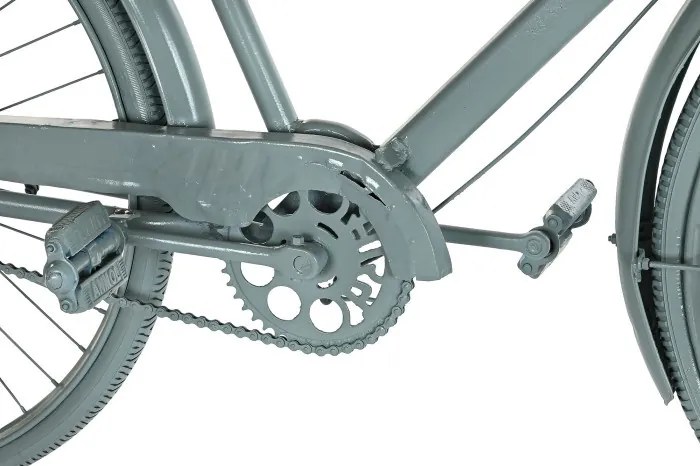Masă consolă industrială din metal și lemn de mango, verde, cu bază în formă de bicicletă și ladă, finisaj antichizat, 91 x 195 x 40 cm, „Bycicle”