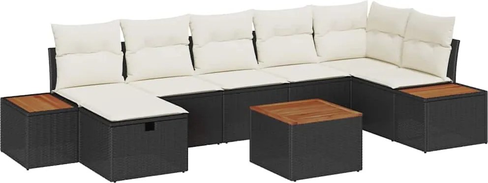 vidaXL Set de canapele pentru grădină cu pernă 8 pcs Negru Rattan poli