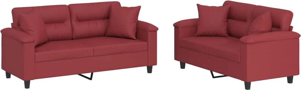 vidaXL Set de canapele cu perne, 2 piese, roșu vin, piele ecologică