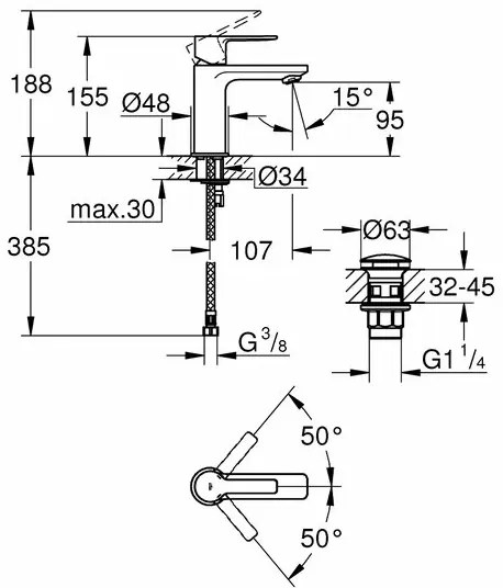 Baterie lavoar Grohe Lineare XS cu ventil Push-Open crom