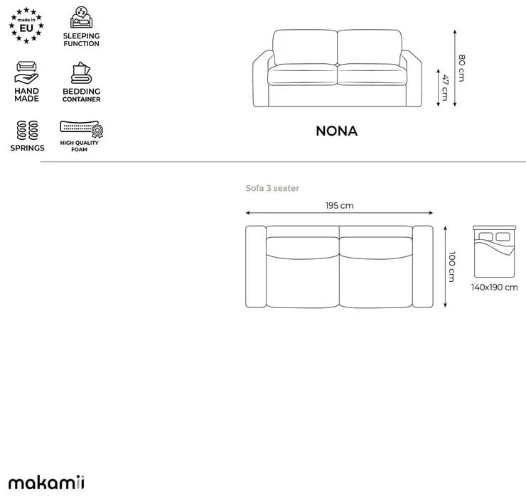 Canapea kaki extensibilă cu tapițerie din catifea reiată 195 cm Nona – Makamii