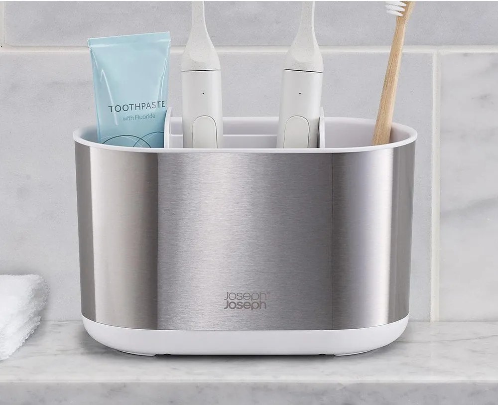 Suport pentru periuța de dinți argintiu din oțel inoxidabil Duo Steel – Joseph Joseph