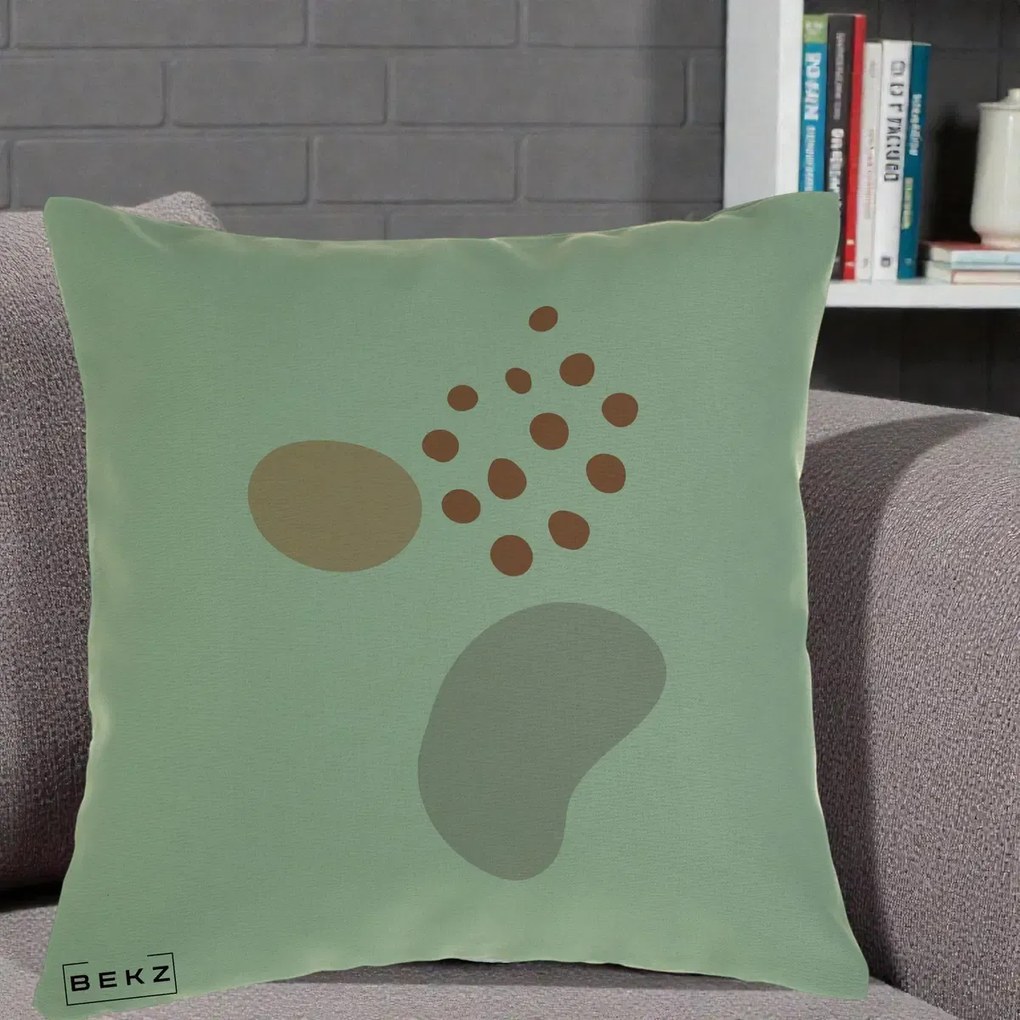 Perna Decorativa Abstract Forme Organice Pastel, 40x40 cm, Verde, Husa Detasabila, Perna Inclusa, BEKZ®