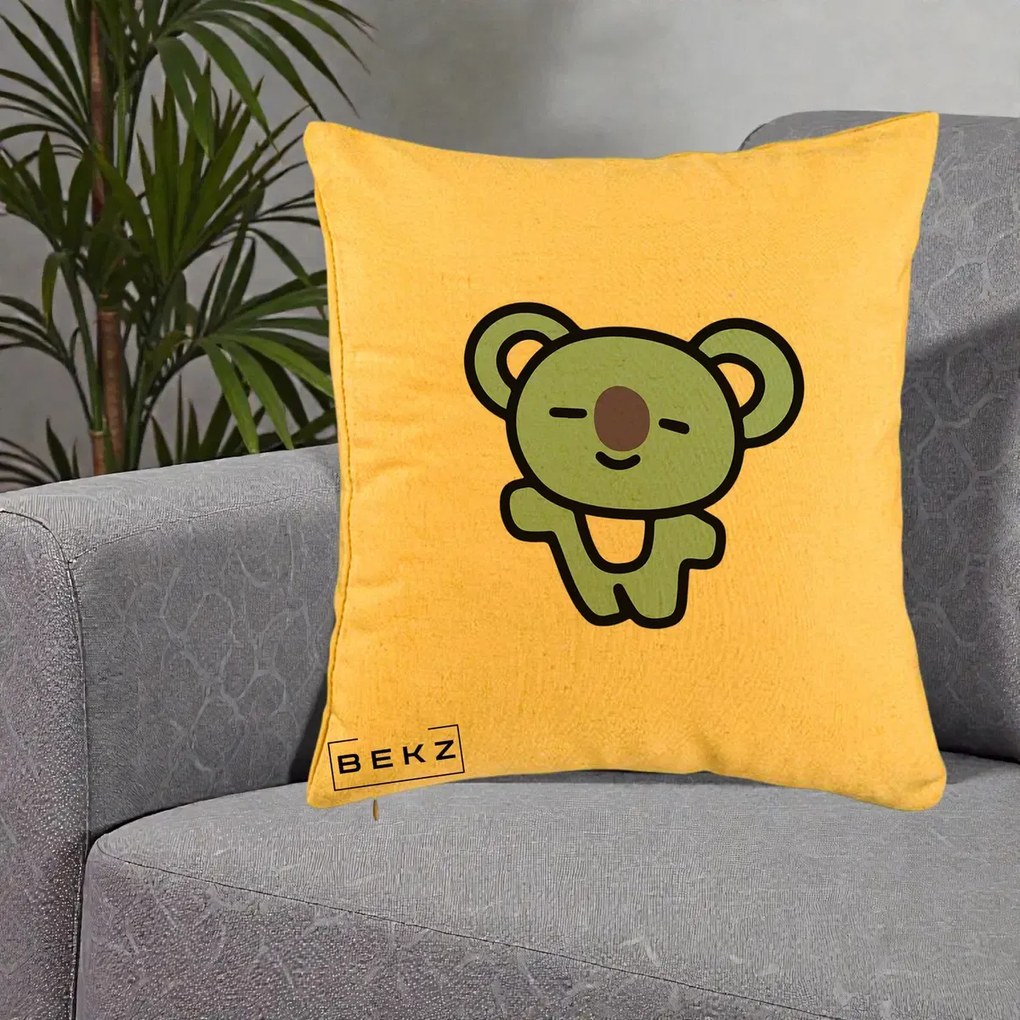 Perna Personalizata BT21 Koya Kawaii, 40x40 cm, Galben, Husa Detasabila, Perna Inclusa, BEKZ®