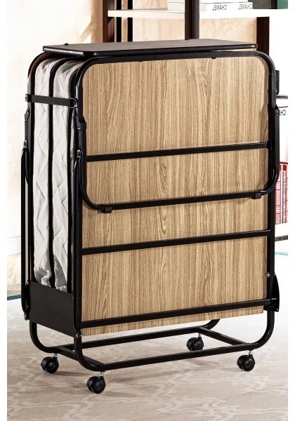 Pat pliabil metalic pentru o persoană cu saltea HERON 80x190 cm, alb, capacitate portantă 120 kg