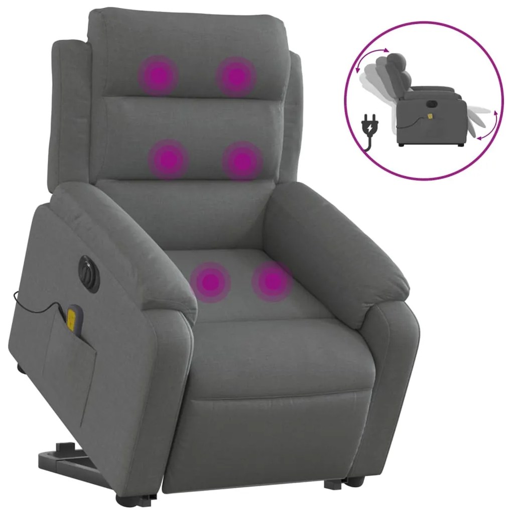 3205017 vidaXL Fotoliu electric masaj rabatabil cu ridicare, gri închis textil
