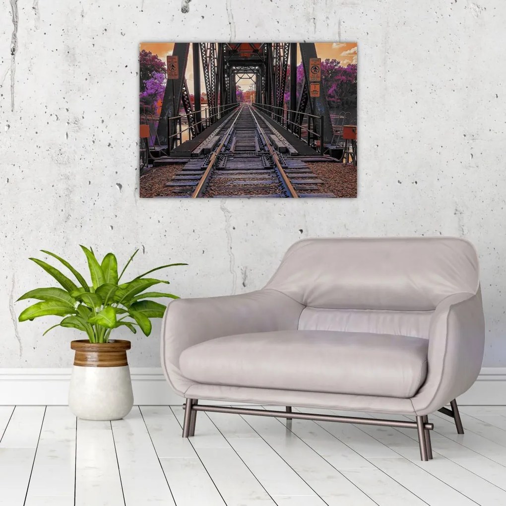 Tablou pe sticlă cu pod de cale ferată (70x50 cm)