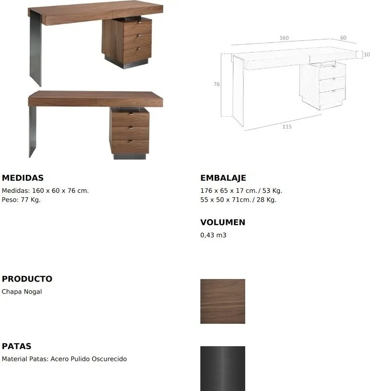 Birou elegant design LUX furnir de nuc si otel Office Walnut