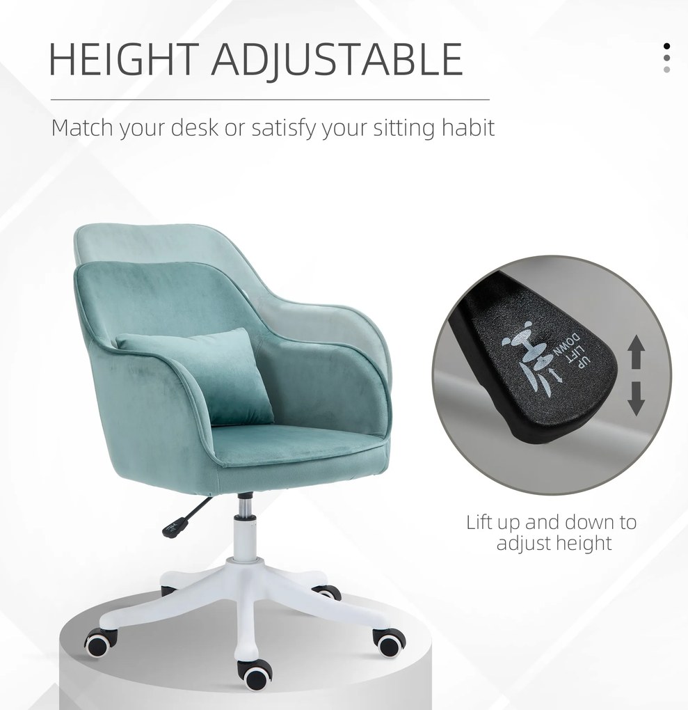Vinsetto Scaun de birou cu perne de masaj cu roti inaltime reglabila, captuseala ergonomica de lux verde | Aosom Romania