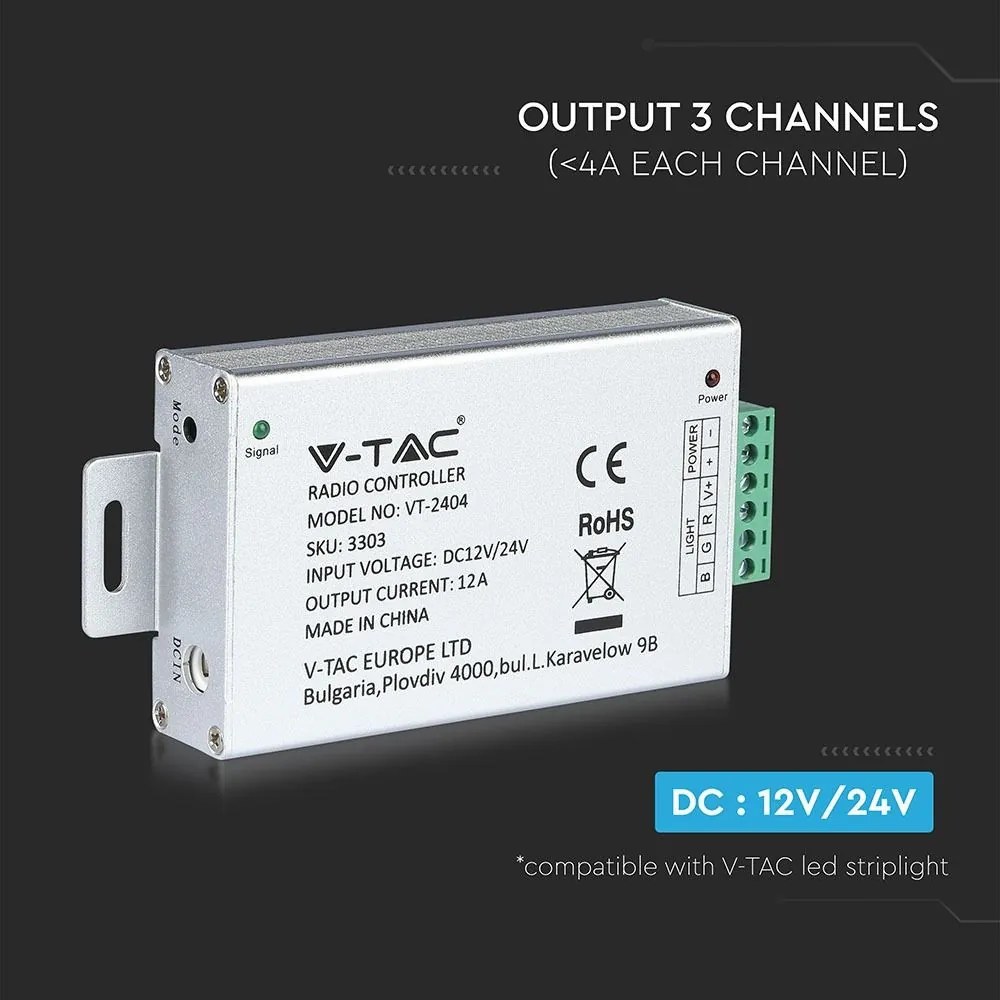 Controller banda LED RGB, 12-24V, 12A, V-TAC