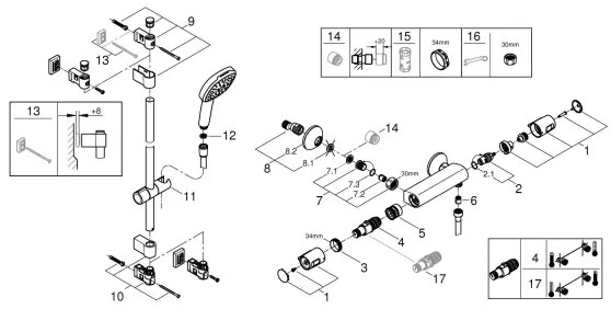 GROHE 34855003 - Baterie termostatică de duș PRECISION TREND 150 mm crom