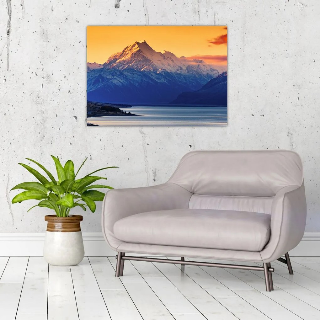 Tablou pe sticlă - Lacul Pukaki (70x50 cm)