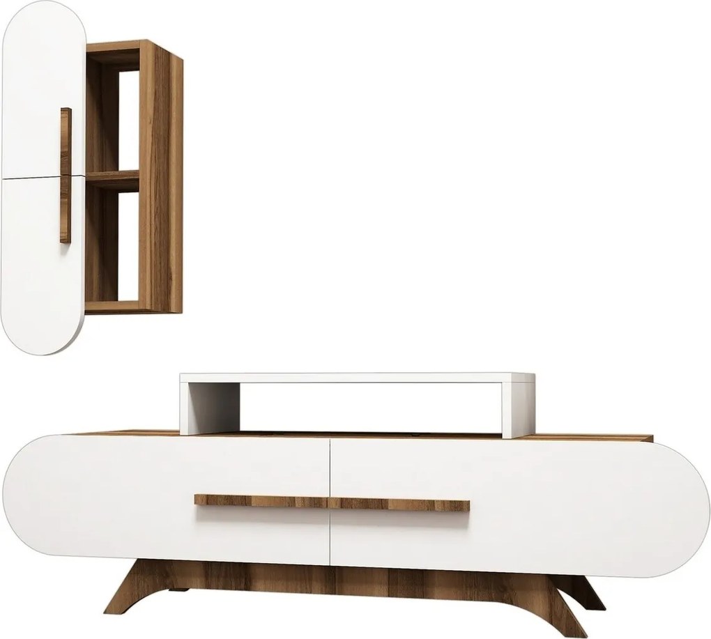 Comoda TV cu dulap Rose S, Hommy Craft, alb/maro