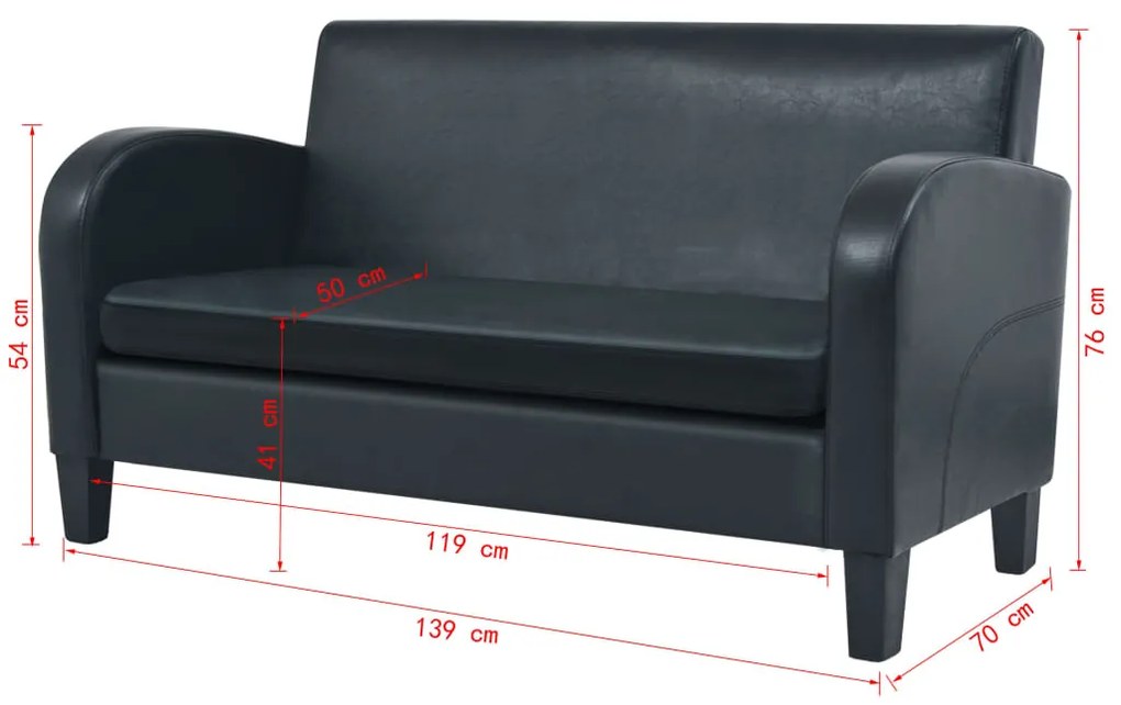 Set canapea 2 buc. Piele artificiala Negru 2 locuri + 3 locuri
