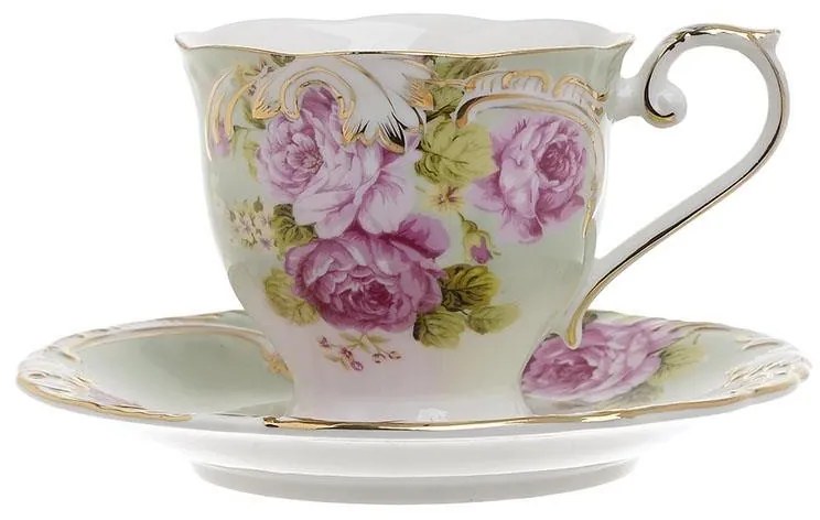 Set 6 cesti cu farfurioara portelan Pink Roses