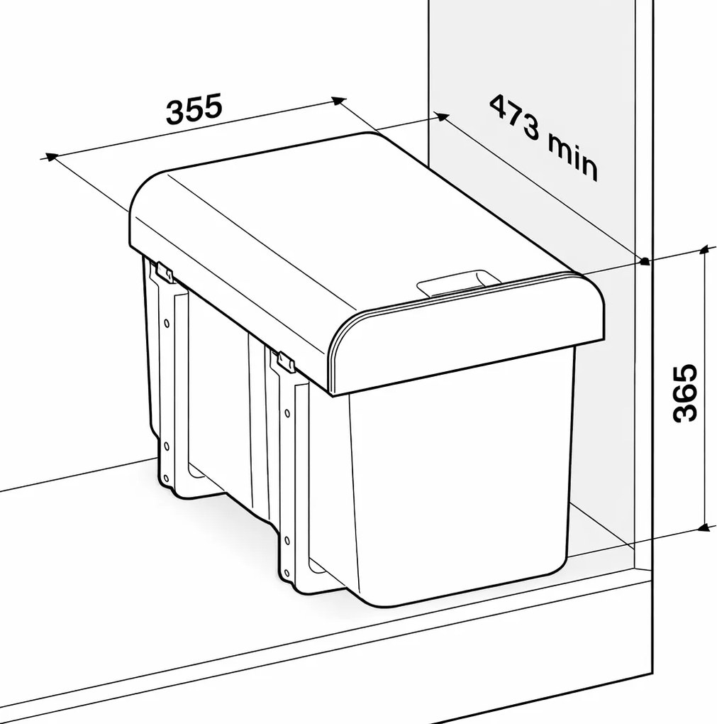 Coș gunoi încorporabil Ekko 40 Ecomax, cu extragere totală, 1 x 34 l Polipropilenă cu fibră de sticlă, A:473 mm; H:365 mm; L:355 mm, 400 mm