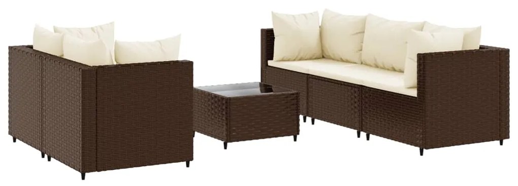 3308017 vidaXL Set mobilier de grădină cu perne, 6 piese, maro, poliratan