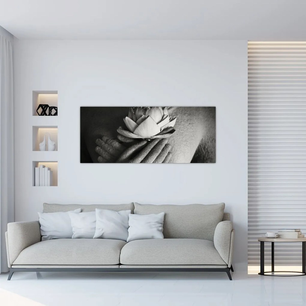 Tablou - Lotus în mâinile lui Buddha (120x50 cm)