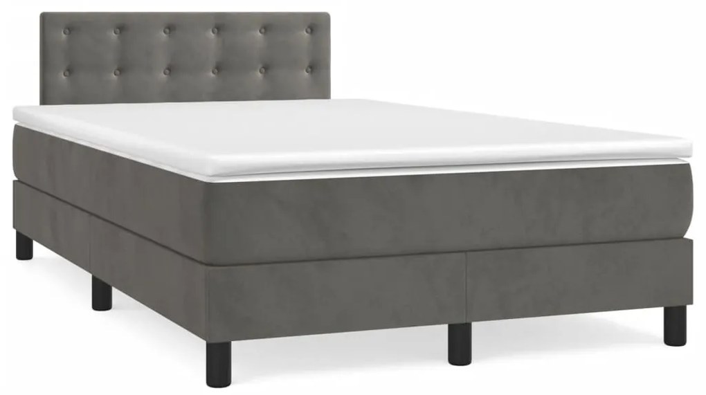 vidaXL Pat box spring cu saltea, gri închis, 120x190 cm, catifea