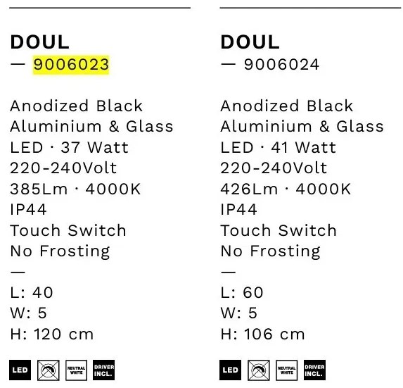 Oglinda baie cu iluminat LED IP44 Doul, 40x120cm