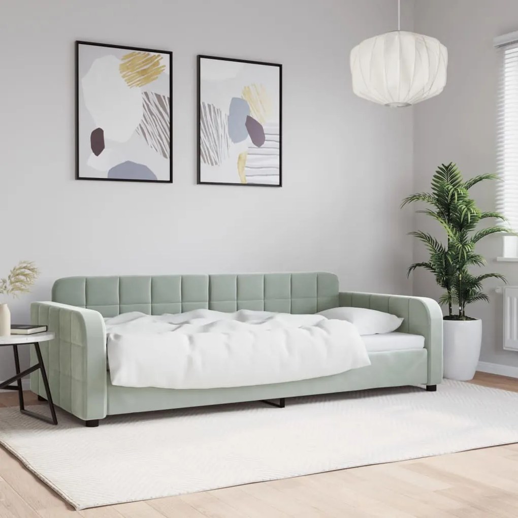 354071 vidaXL Cadru de pat, gri deschis, 90x190 cm, catifea