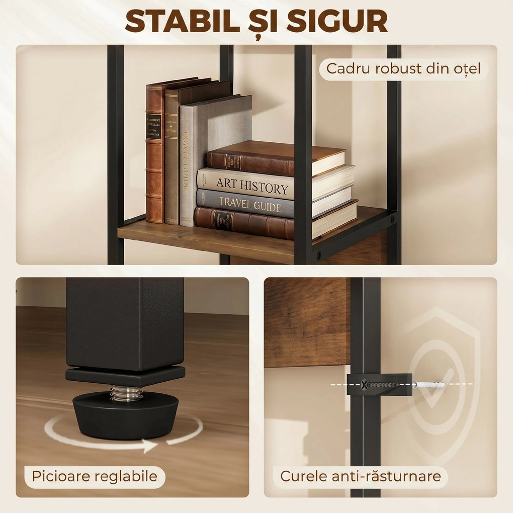HOMCOM Bibliotecă cu 6 Rafturi, Finisaj Lemn Maro | Aosom Romania