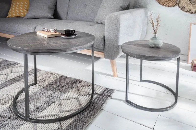 Set de 2 masute design industrial Elements Mango gri