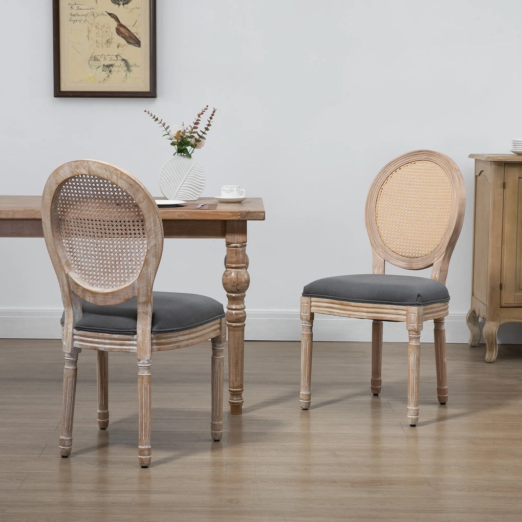 HOMCOM Set de 2 Scaune de Masa, Scaun de Salon medaillon de Stil Louis XVI, Lemn Masiv sculptat, patinat | Aosom Romania