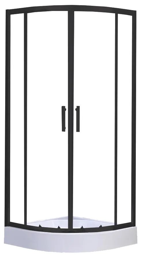 Cabină de duș curbată Spirit Clear 80x80x194 cm cu cădiță de duș din acril armat, neagră
