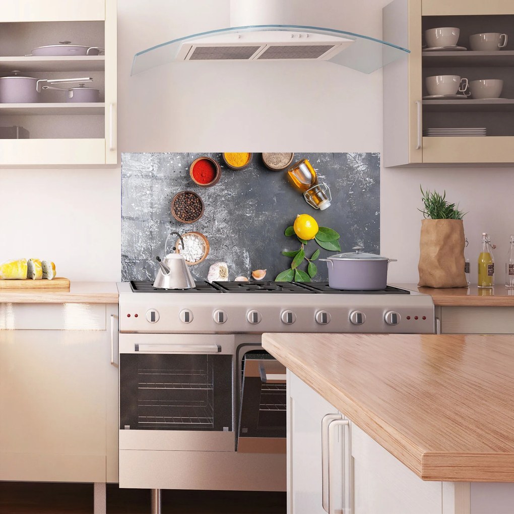 Panou Sticla Bucatarie, 60x120cm, Protectie aragaz, Antistropi, Termorezistent, Alimente, Condimente, Seasonings With Oil