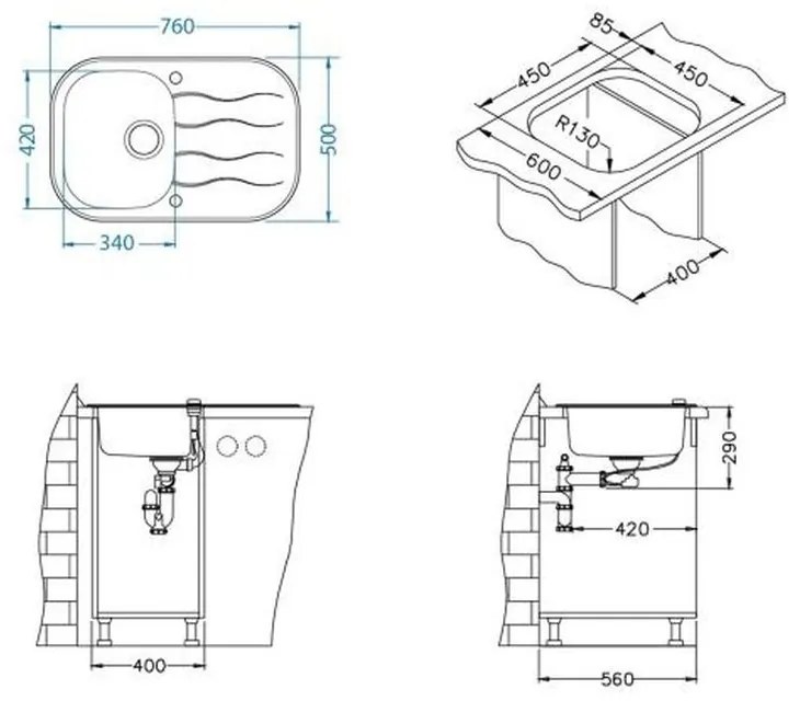 Chiuveta bucatarie inox si sticla securizata alba Alveus Wave 20 Alb