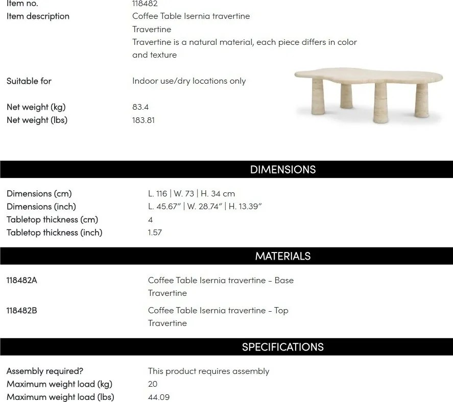 Masuta LUX realizata manual din travertin Isernia