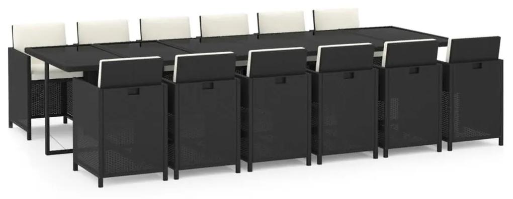 3095611 vidaXL Set mobilier de exterior cu perne, 13 piese, negru, poliratan