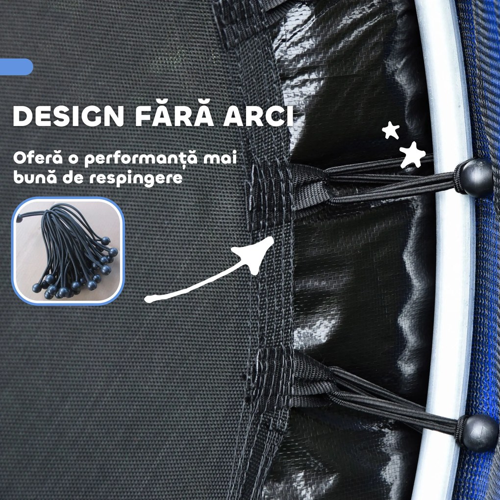 HOMCOM Saltea Elastică pentru Copii 3-6 Ani cu Plasă de Protecție, 6 Stâlpi și 3 Intrări, Ø140x190 cm, Albastru | Aosom Romania