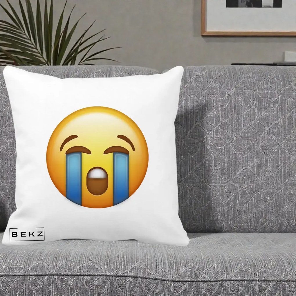 Perna Decorativa Emoji Plange, 40x40 cm, Alba Mata, Husa Detasabila, Perna Inclusa, BEKZ®