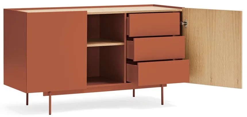 Comodă cărămiziu-natural joasă cu aspect de lemn de stejar 130x78 cm Otto – Teulat